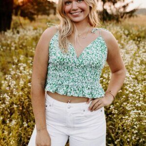 Green Floral Crop Top